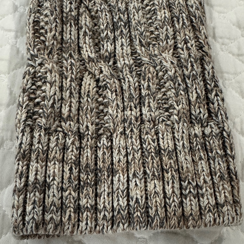 JEANNE PIERRE 100% Cotton Tan Beige Brown Cable Knit Cowl Neck Sweater Size L - Picture 9 of 12